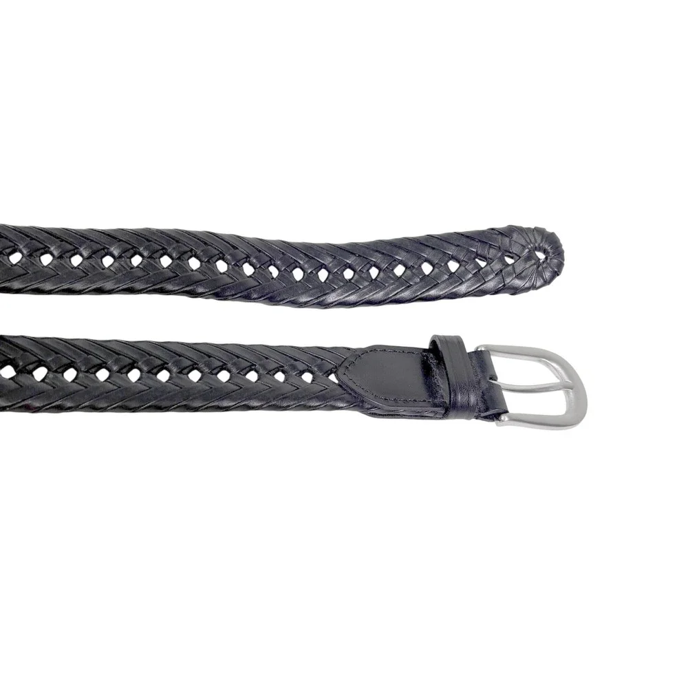 Wrangler Woven Braided Leather Belt Mens 38 Black Silver Buckle Classic Style